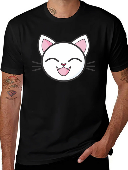 Cute Cartoon Cat Graphic T-Shirt - Black