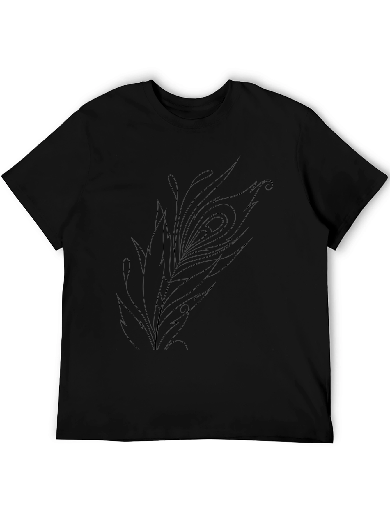 Mens Black Tee with Peacock Feather Design