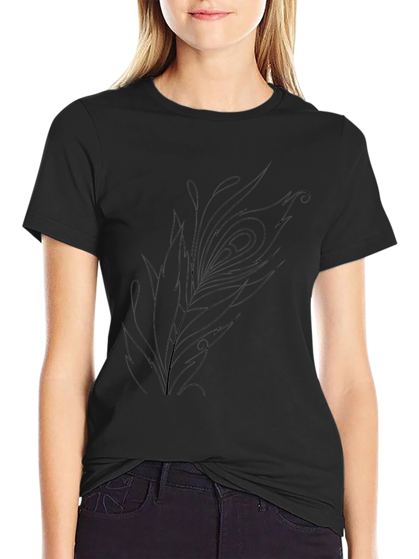 Mens Black Tee with Peacock Feather Design