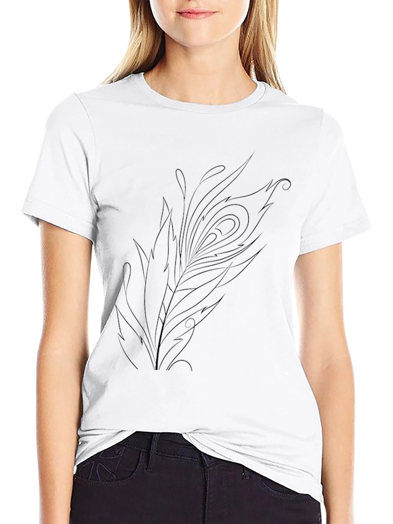 Mens Black Tee with Peacock Feather Design