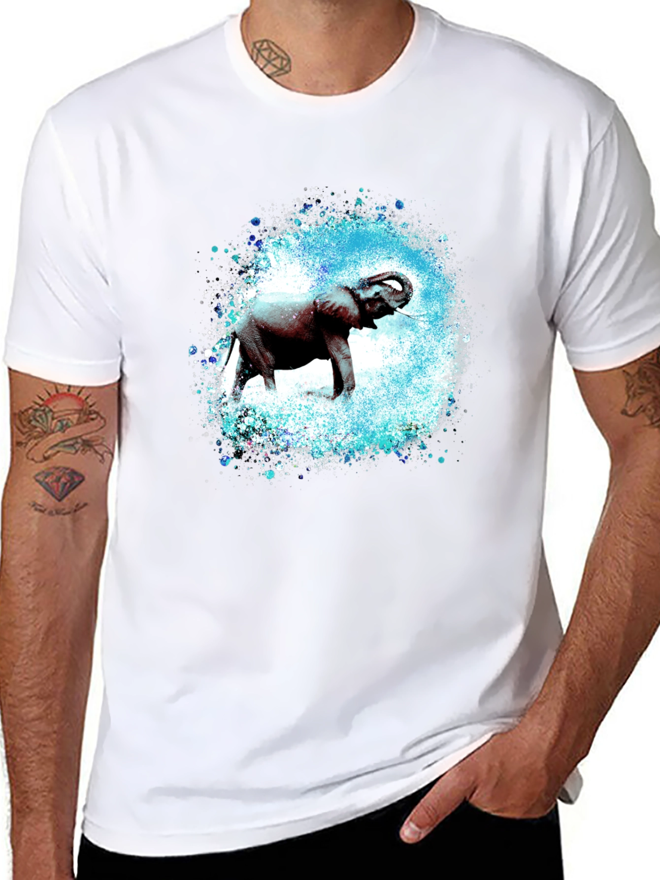 Elephant Splash Graphic Tee - Black Cotton