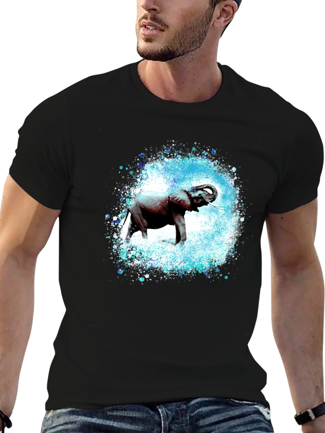Elephant Splash Graphic Tee - Black Cotton