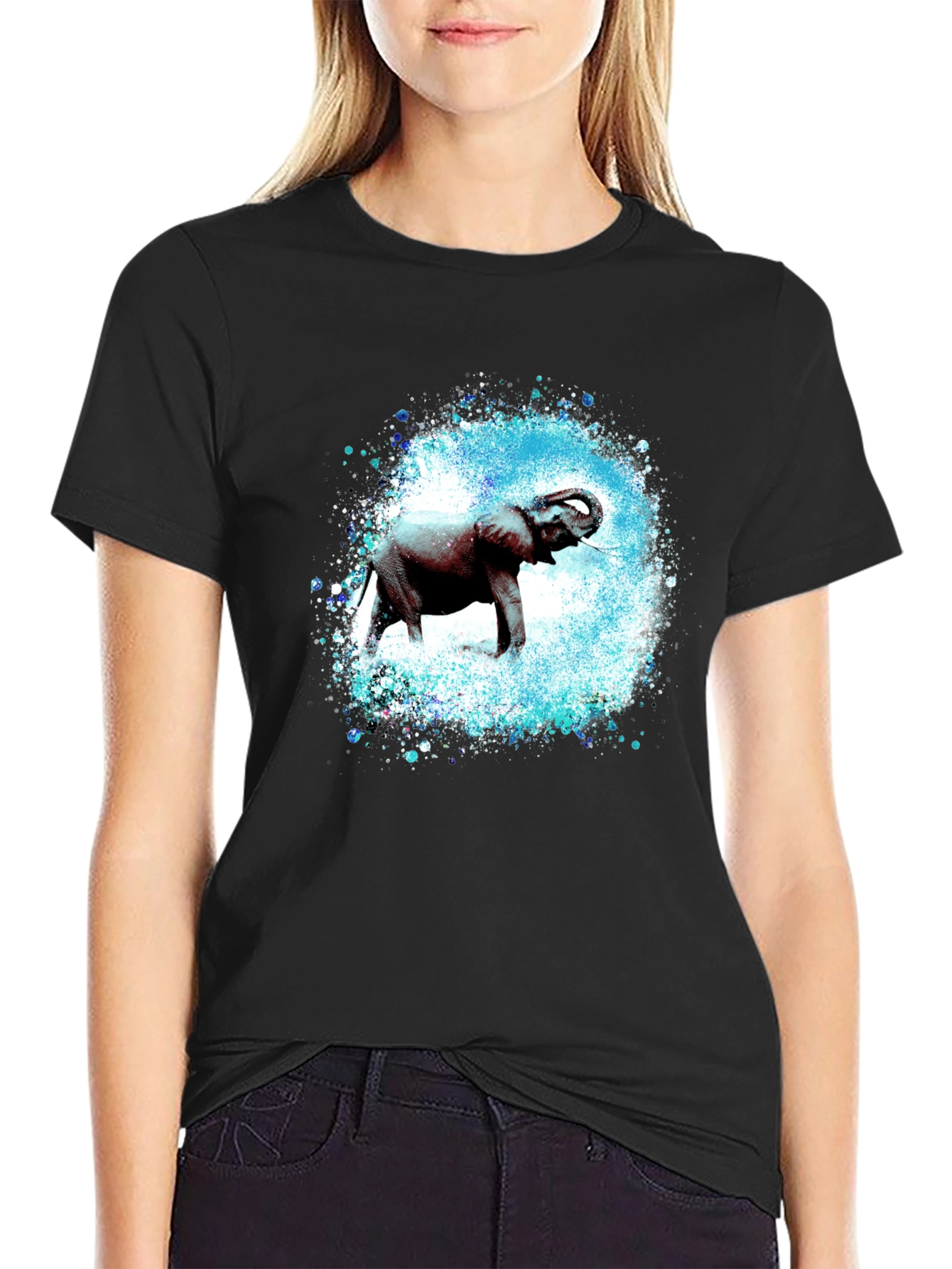 Elephant Splash Graphic Tee - Black Cotton