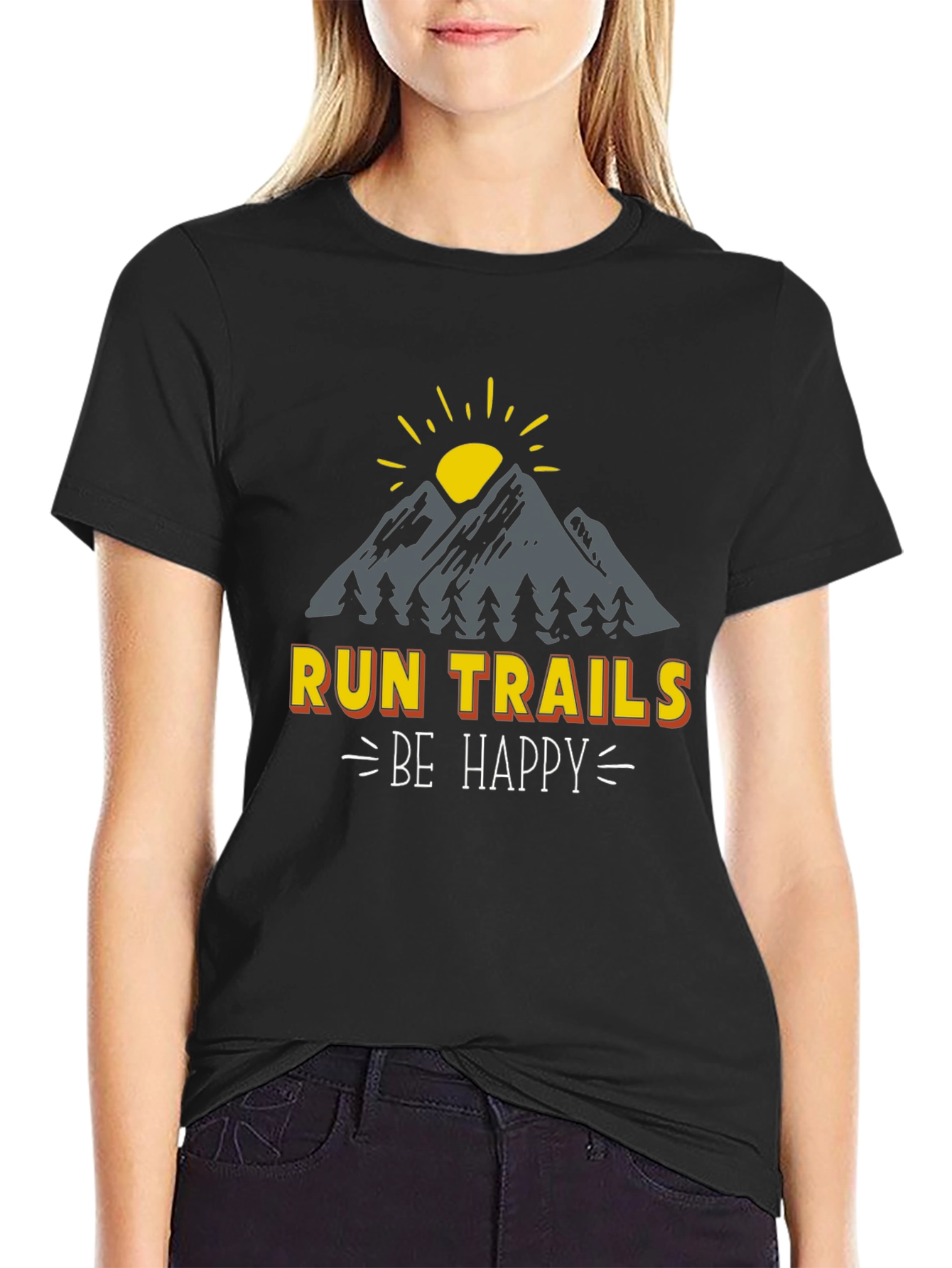 Run Trails Be Happy T-Shirt - Nature Adventure Tee