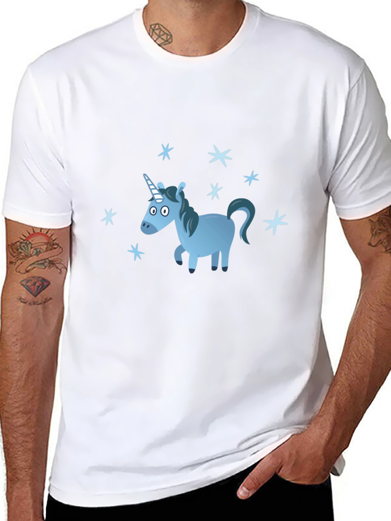 Blue Unicorn Stars Graphic T-Shirt