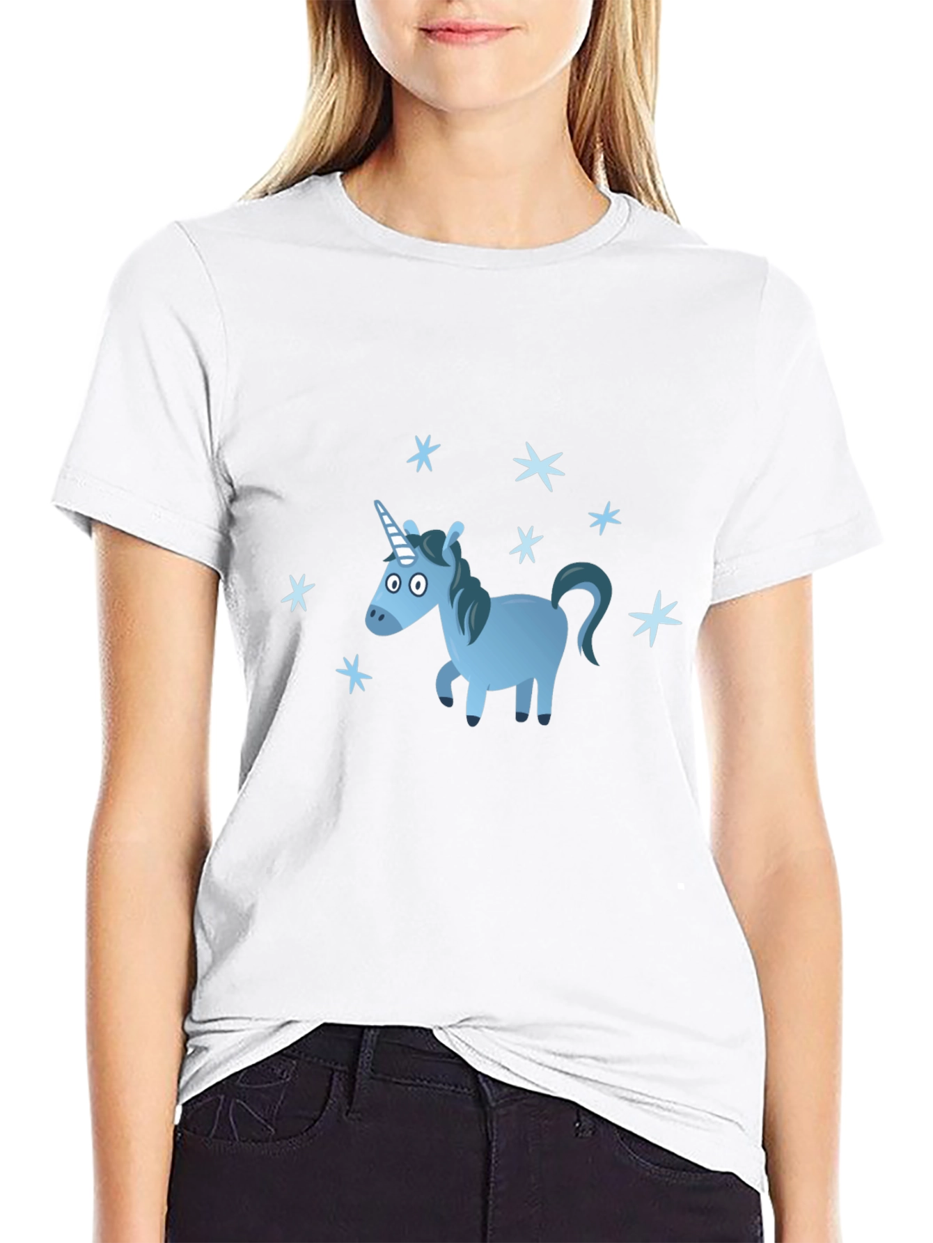 Blue Unicorn Stars Graphic T-Shirt