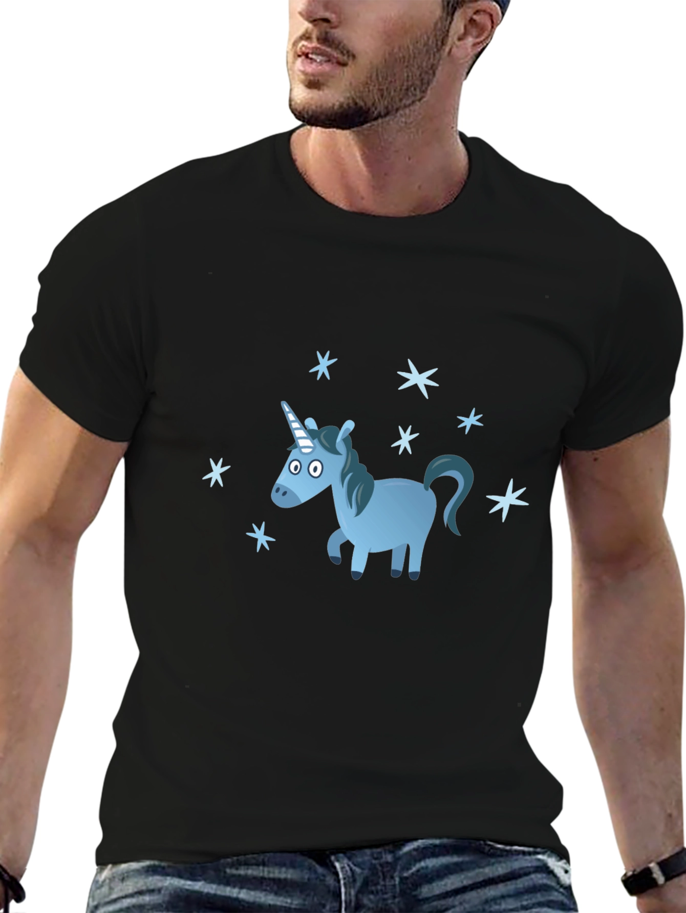 Blue Unicorn Stars Graphic T-Shirt