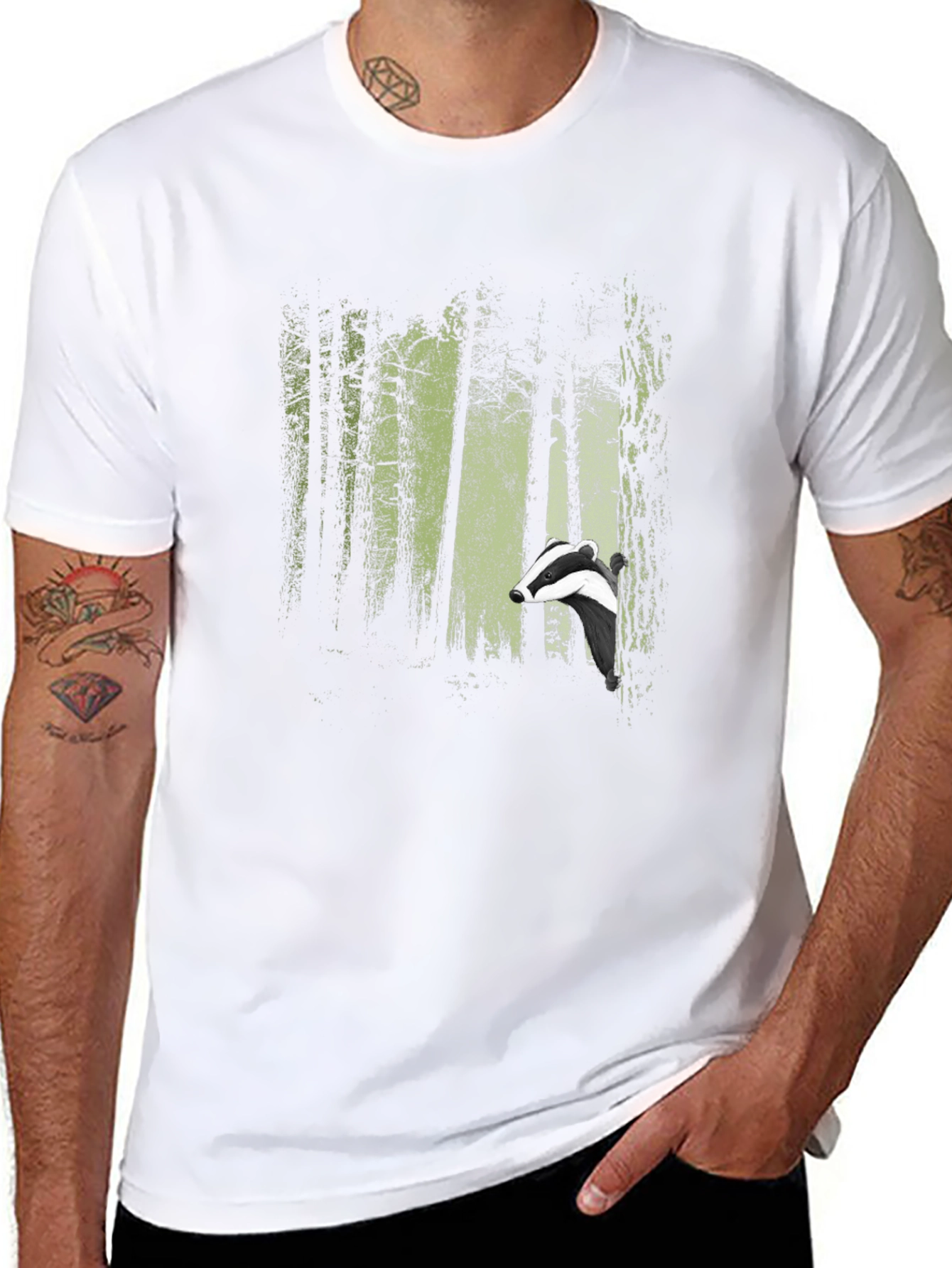 Badger Forest Graphic Print Black T-Shirt