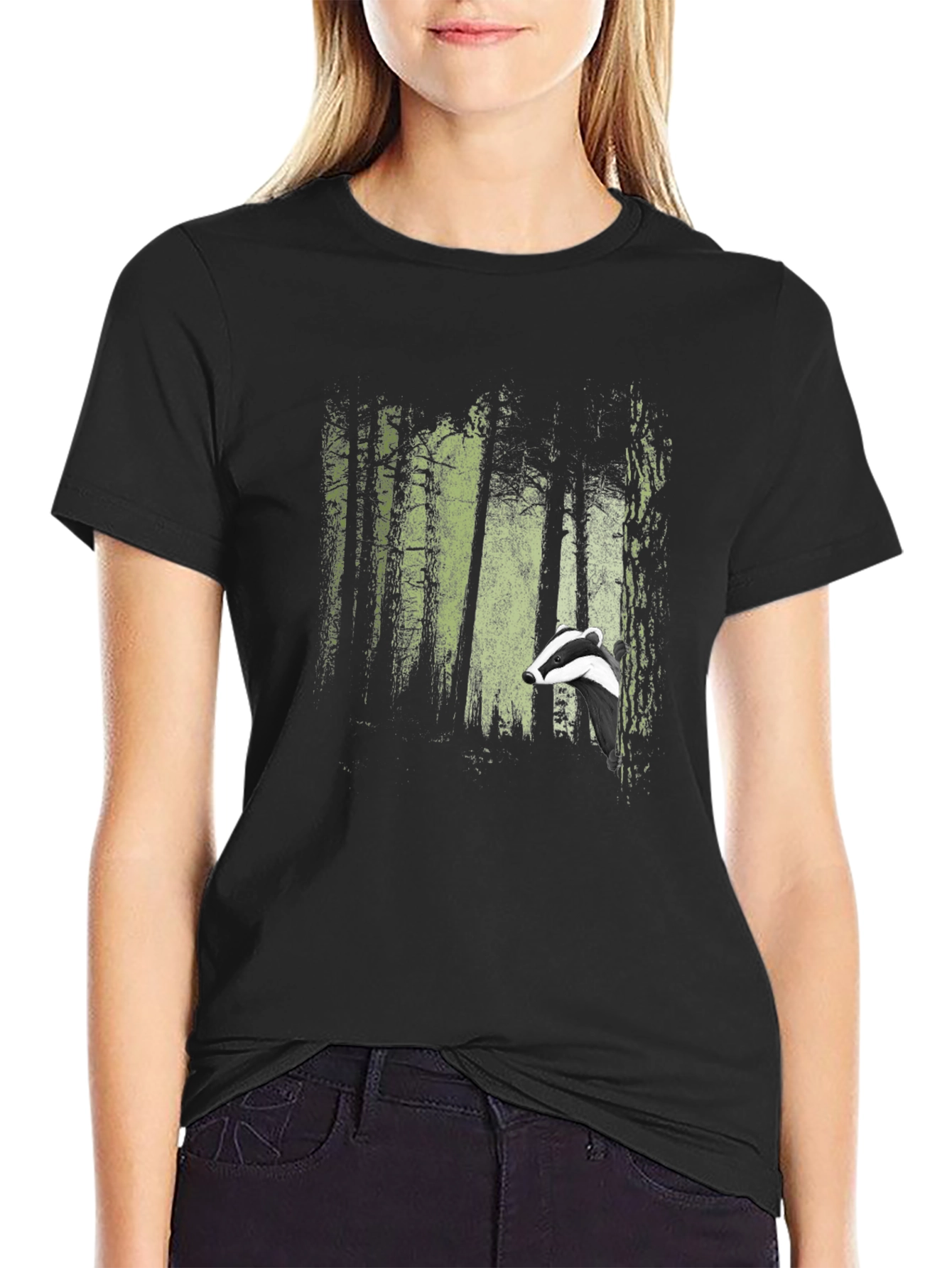 Badger Forest Graphic Print Black T-Shirt