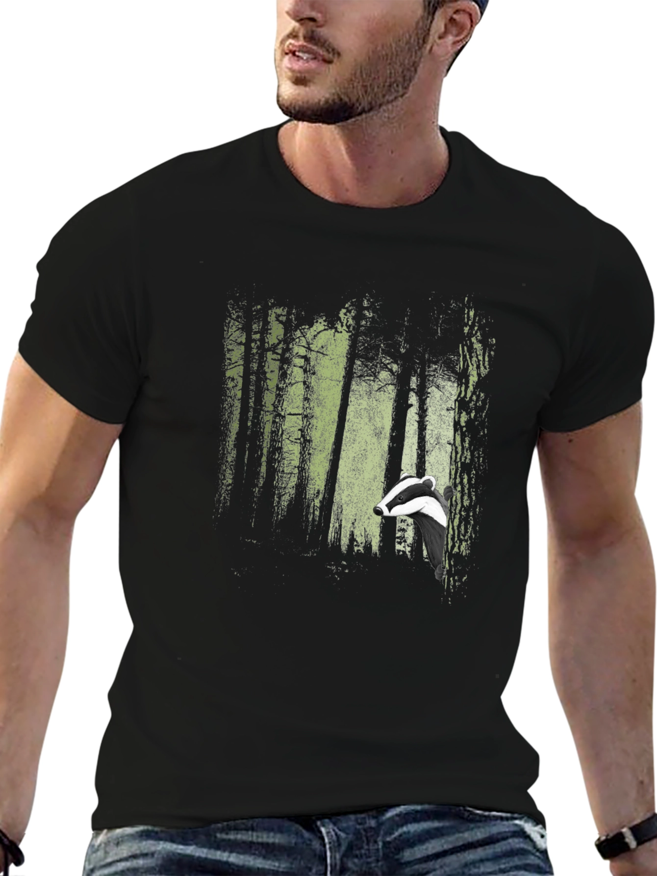 Badger Forest Graphic Print Black T-Shirt