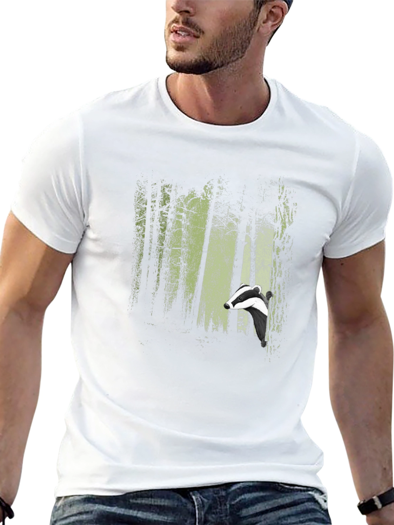 Badger Forest Graphic Print Black T-Shirt