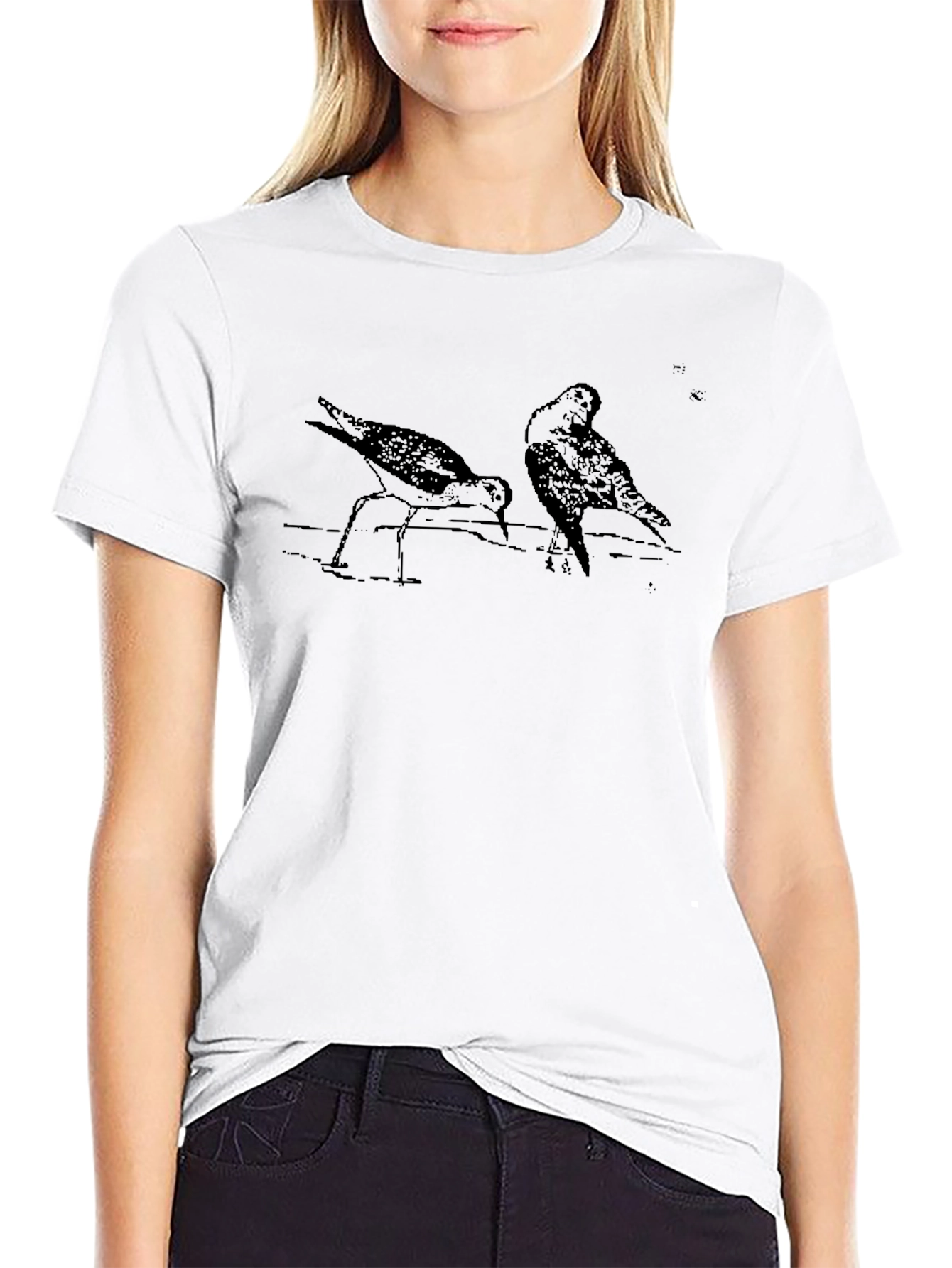 Black T-Shirt with Shorebird Print