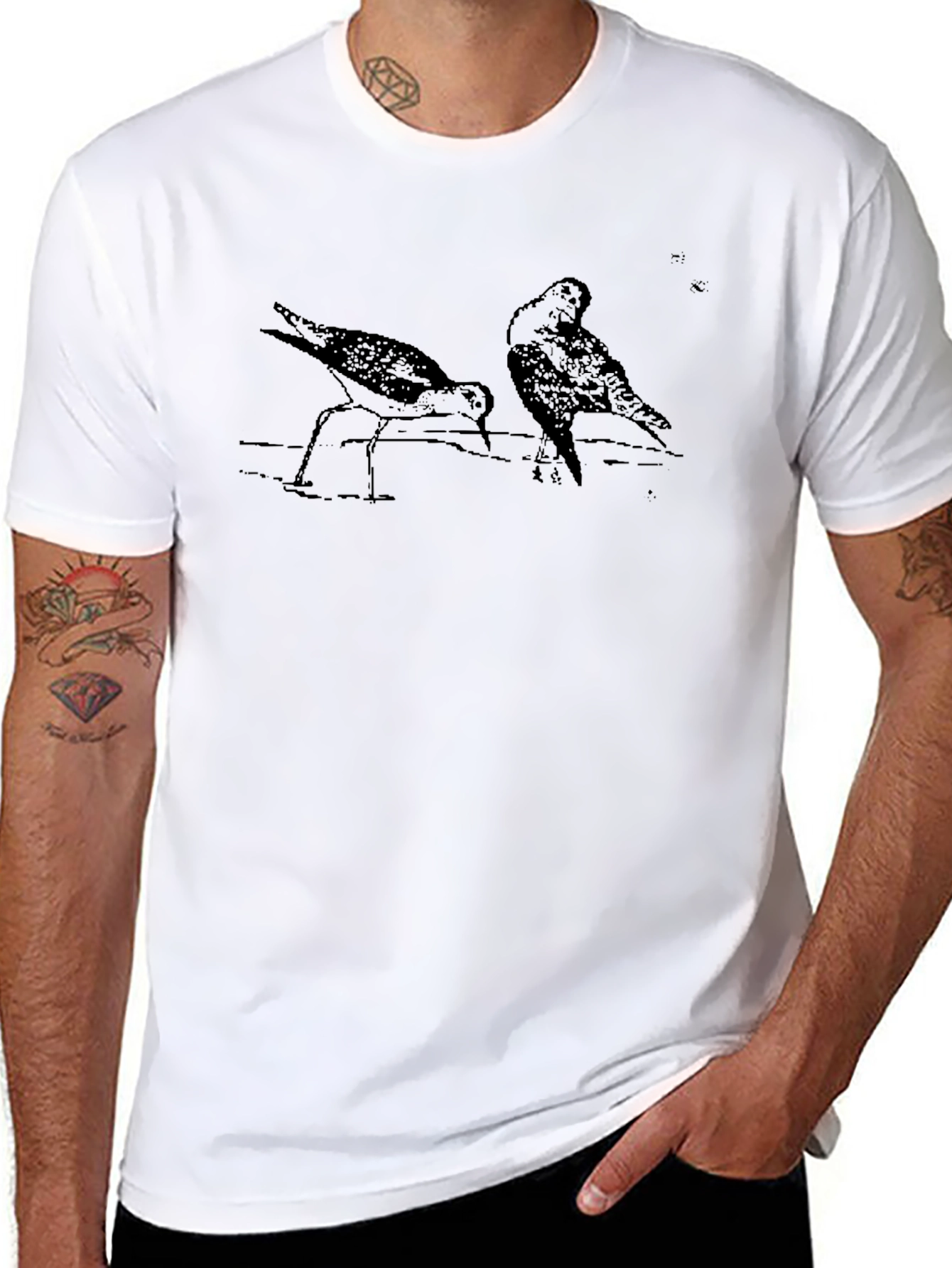 Black T-Shirt with Shorebird Print
