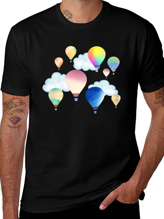 Mens Balloon Print T-Shirt - Black Casual Tee