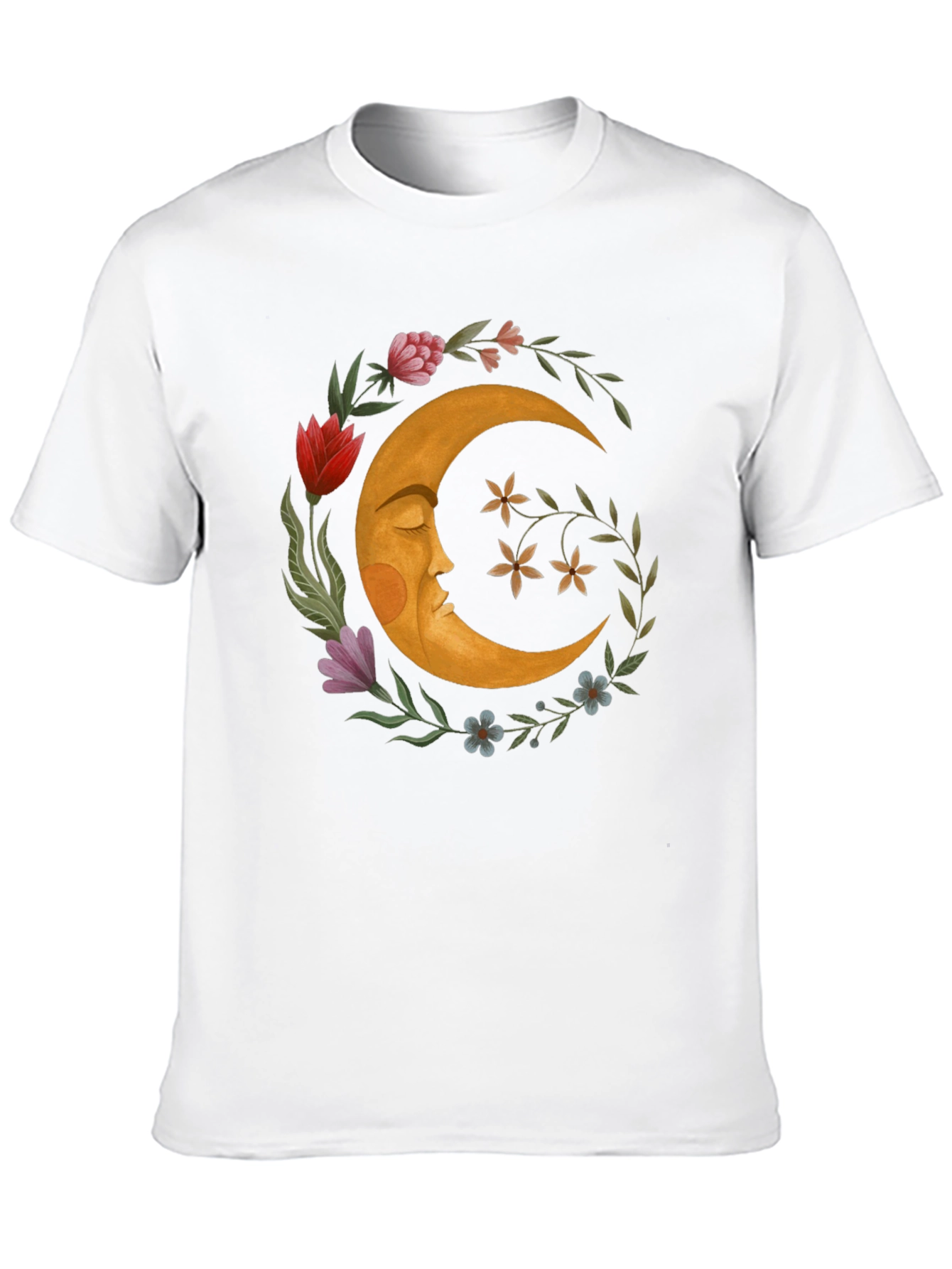 Celestial Crescent Moon Floral Graphic T-Shirt