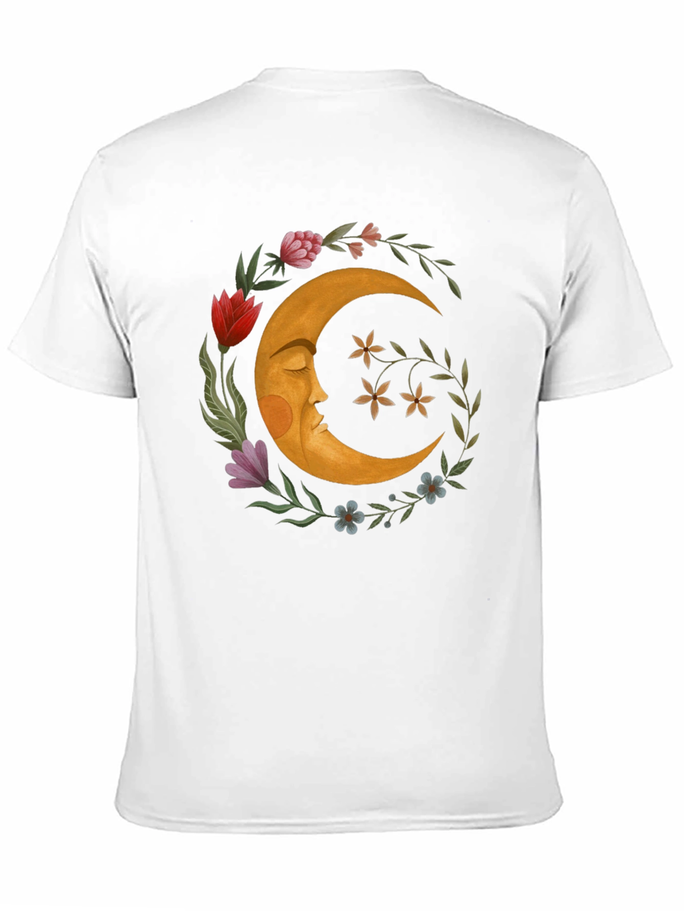 Celestial Crescent Moon Floral Graphic T-Shirt