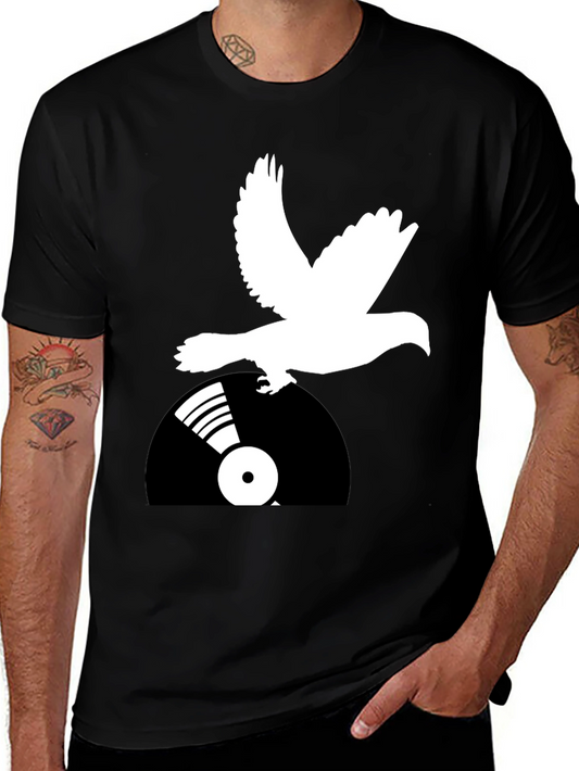 Dove & Vinyl Record Graphic Black T-Shirt