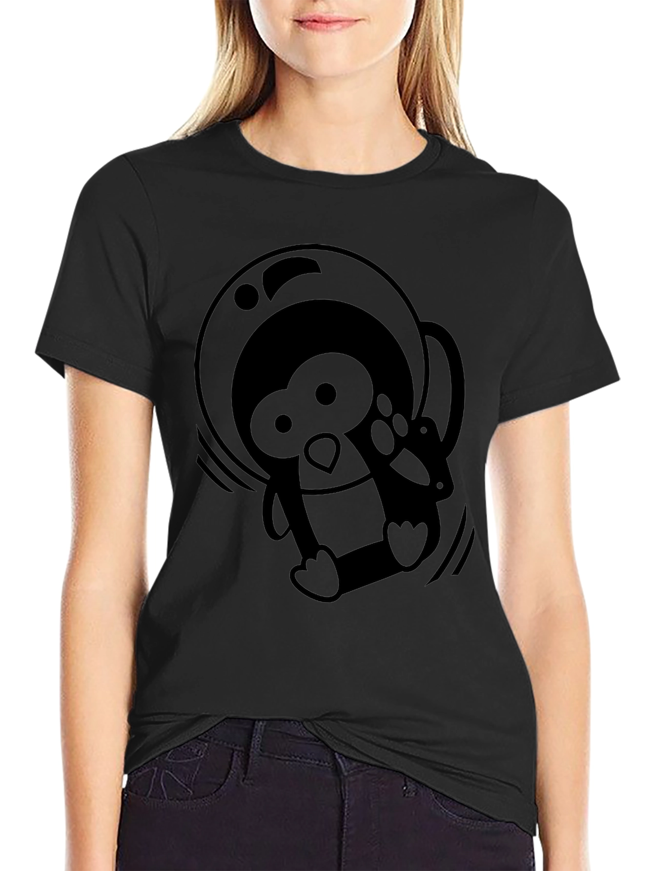 Astronaut Penguin Black T-Shirt