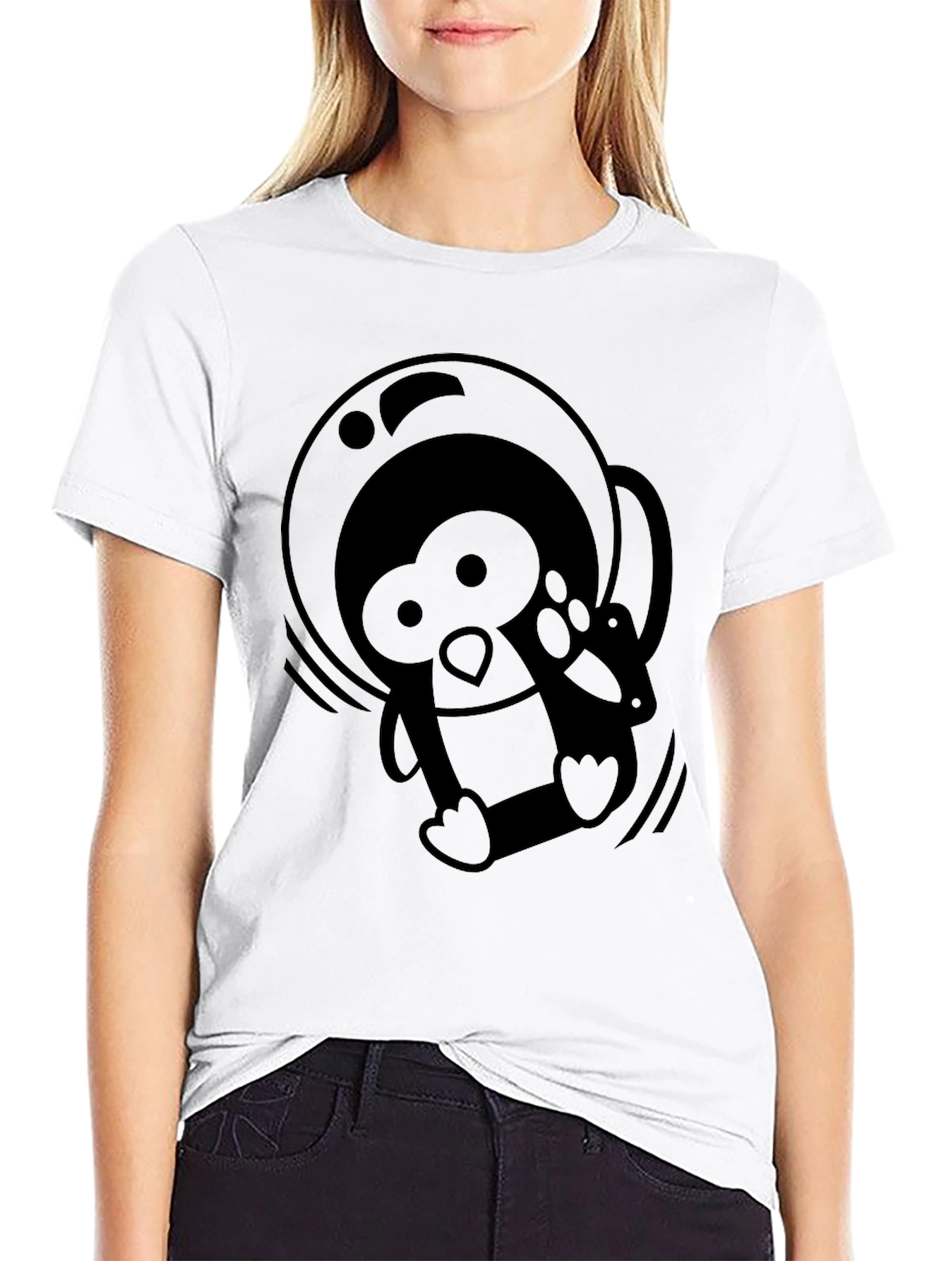 Astronaut Penguin Black T-Shirt