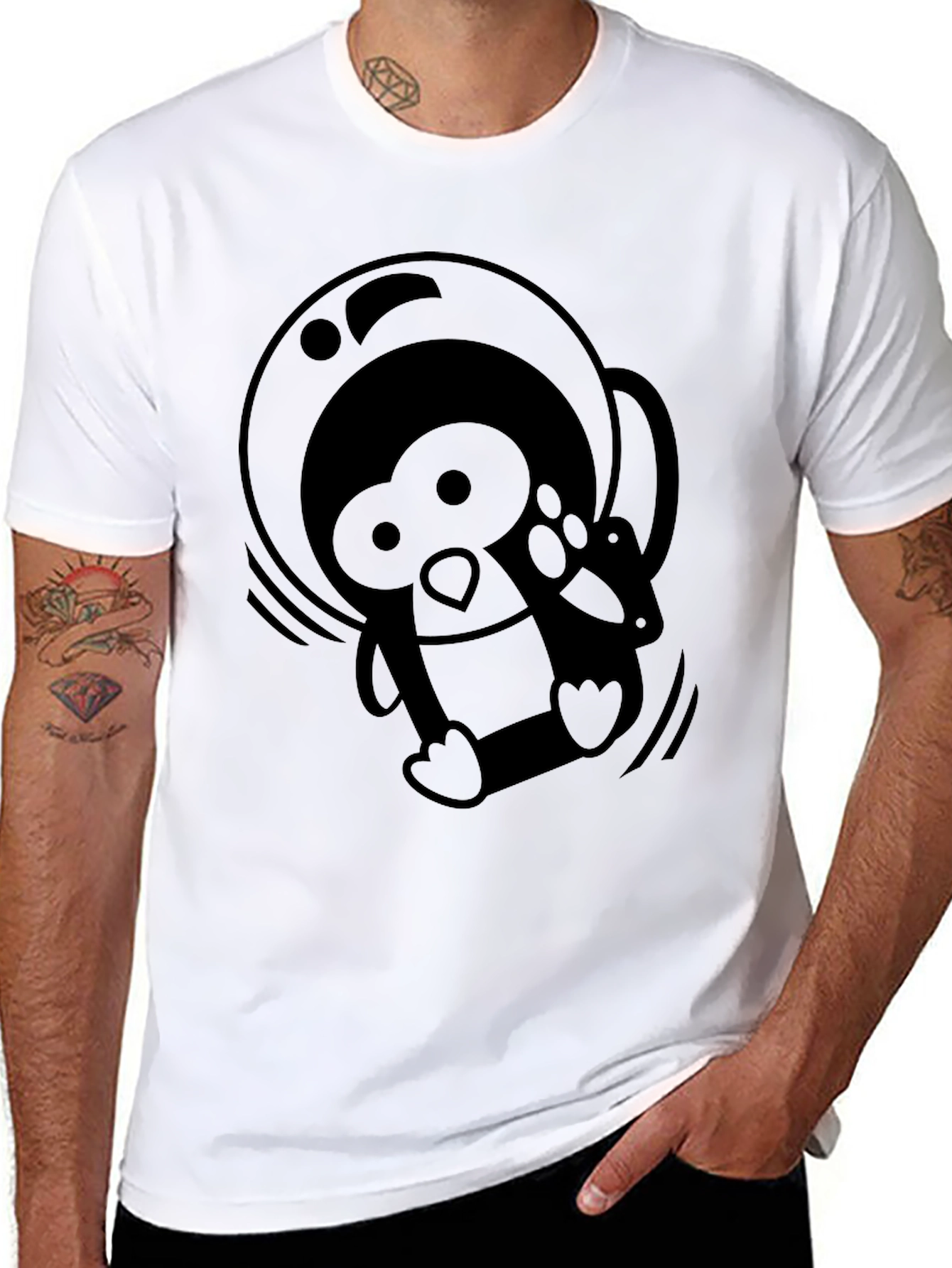 Astronaut Penguin Black T-Shirt