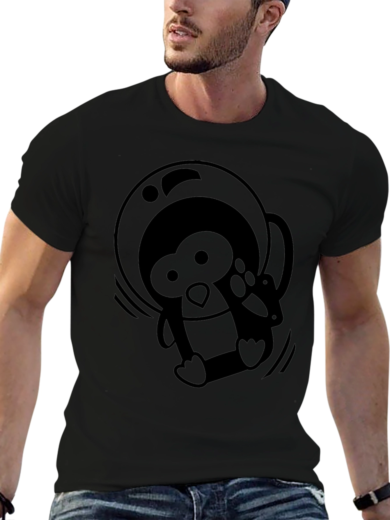 Astronaut Penguin Black T-Shirt