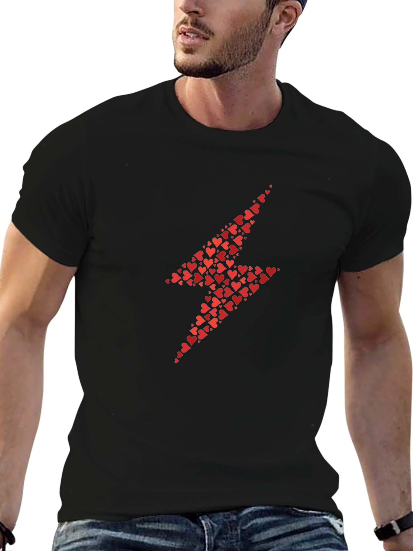 Heart Lightning Bolt T-Shirt - Black