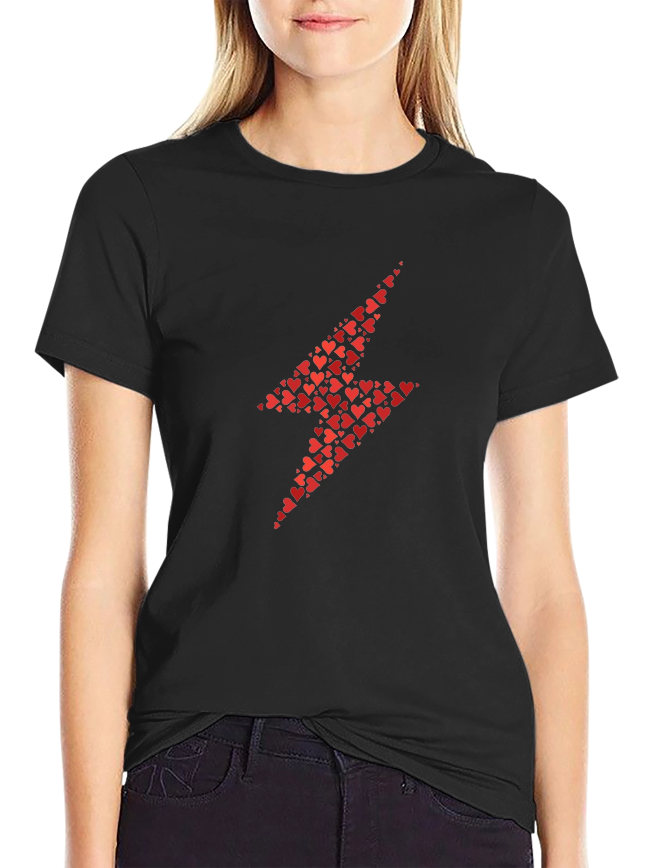 Heart Lightning Bolt T-Shirt - Black