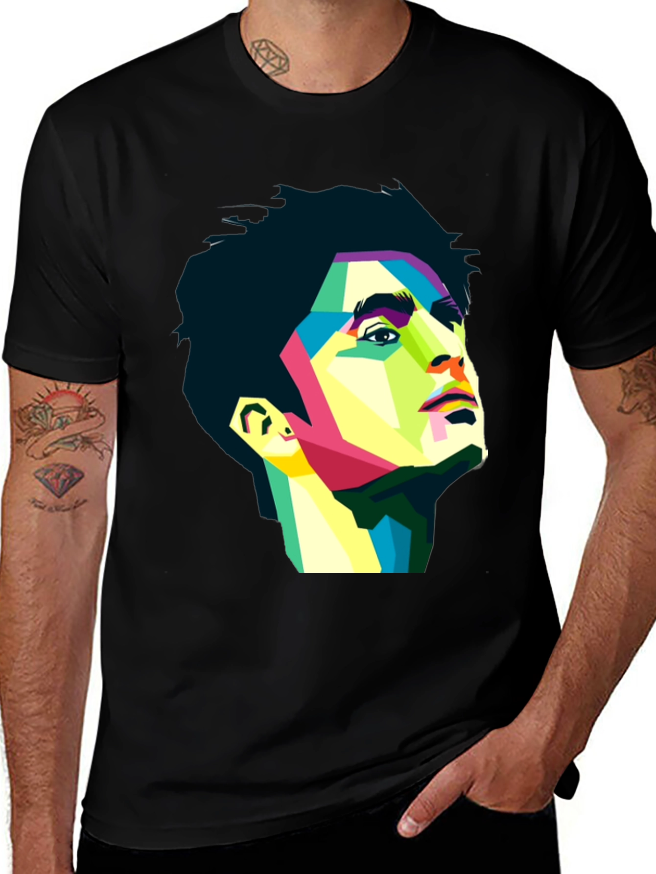 Abstract Portrait Graphic Tee - Black