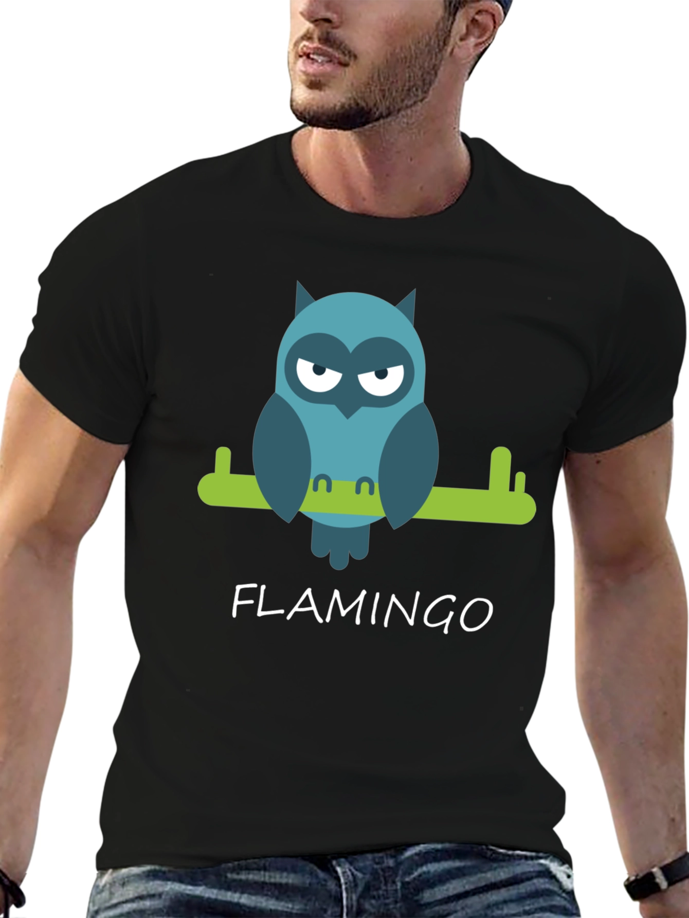 Cool Owl Graphic Tee - Flamingo Funny Design