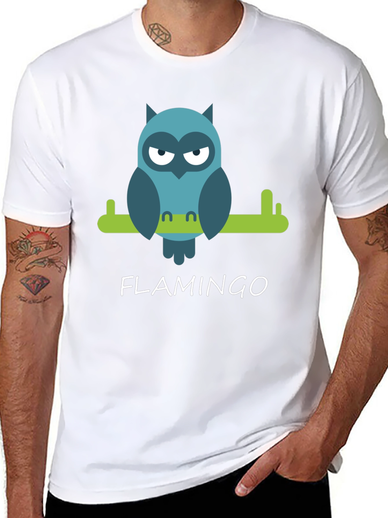 Cool Owl Graphic Tee - Flamingo Funny Design