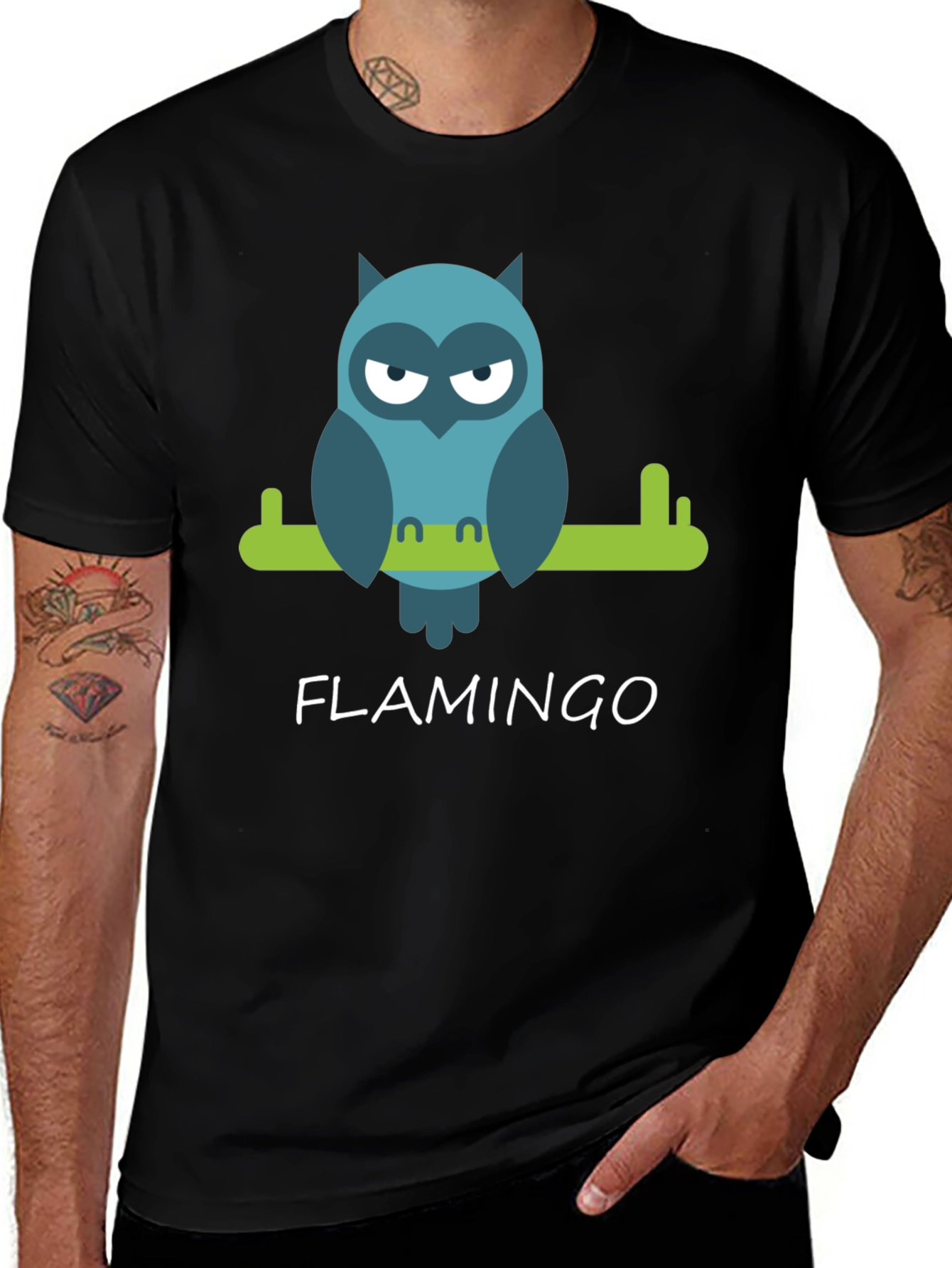 Cool Owl Graphic Tee - Flamingo Funny Design