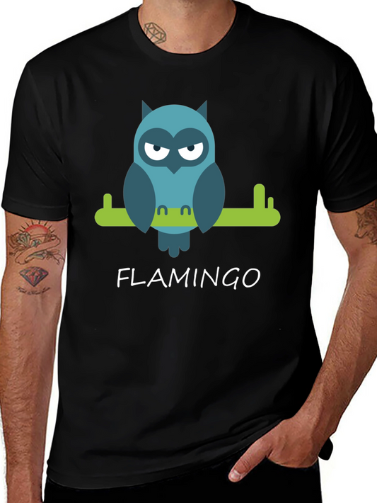 Cool Owl Graphic Tee - Flamingo Funny Design