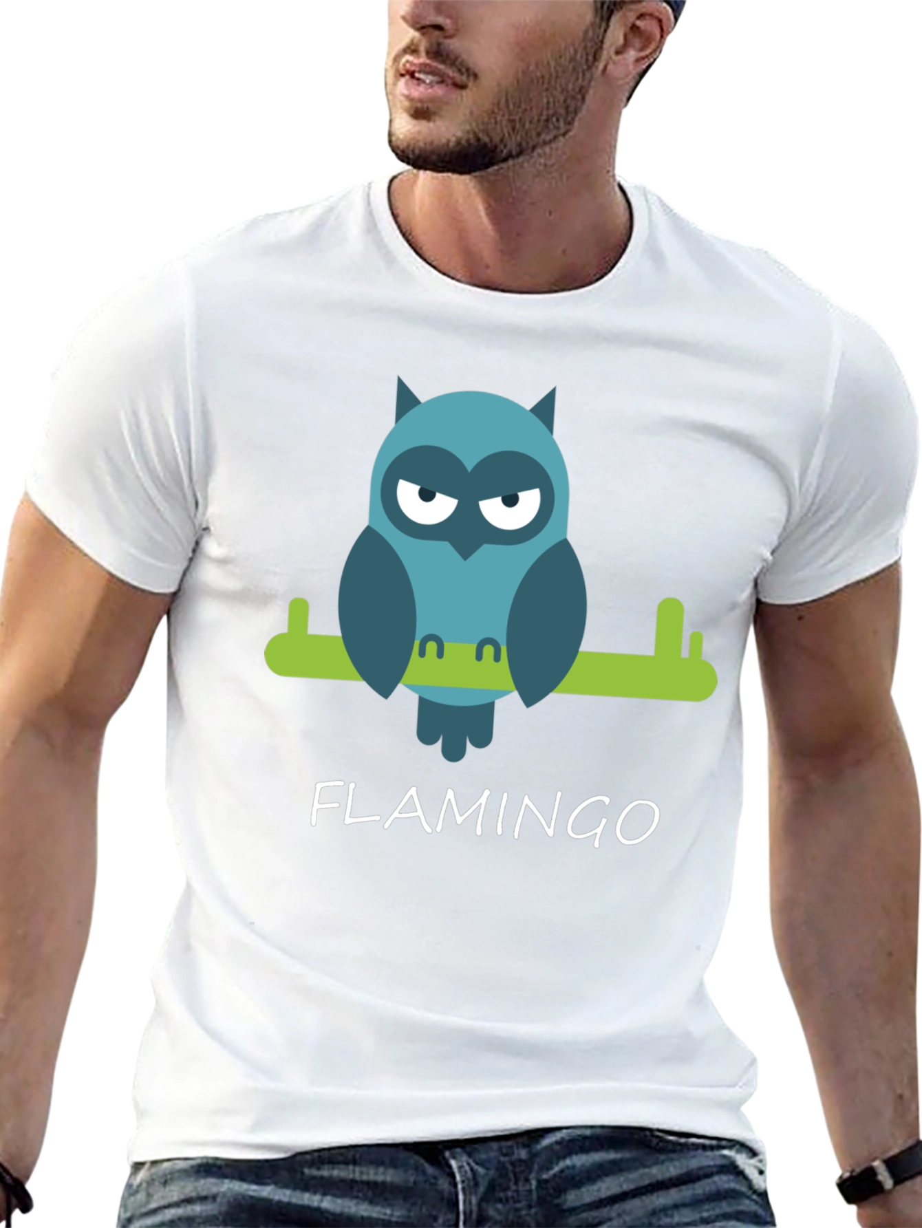 Cool Owl Graphic Tee - Flamingo Funny Design
