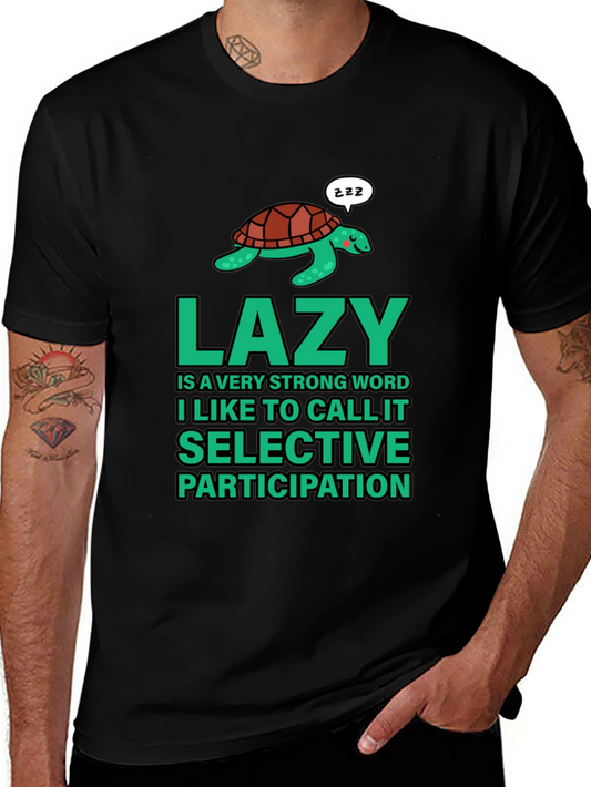 Lazy Turtle Graphic T-Shirt - Mens Black Cotton Tee