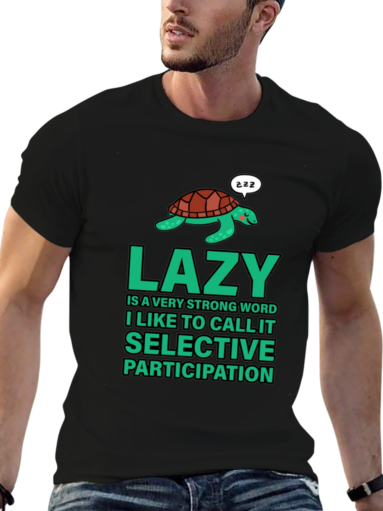 Lazy Turtle Graphic T-Shirt - Mens Black Cotton Tee