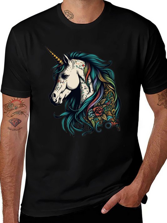 Unicorn Tattoo Graphic Tee - Mens Black T-Shirt
