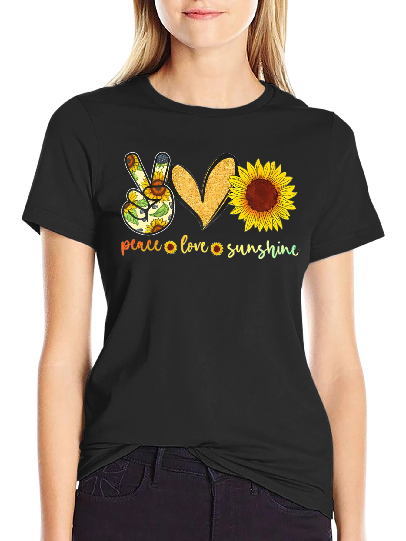 Peace Love Sunshine Sunflower Graphic Tee