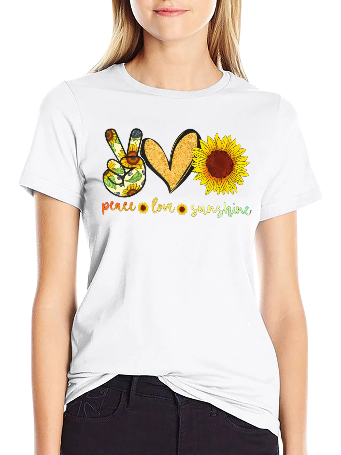 Peace Love Sunshine Sunflower Graphic Tee