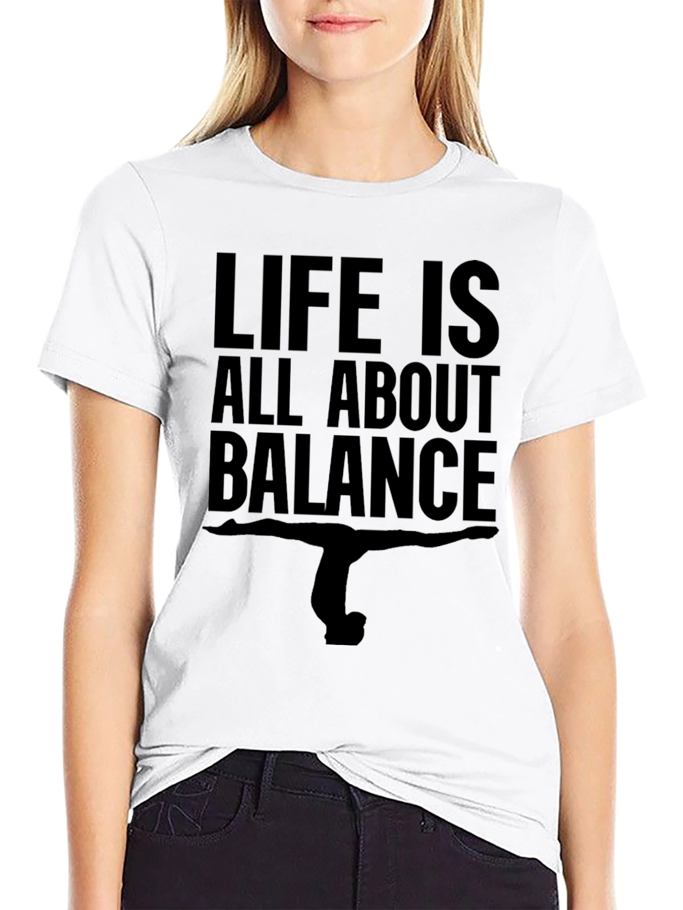 Life is Balance T-Shirt - Gymnast Pose Black Tee