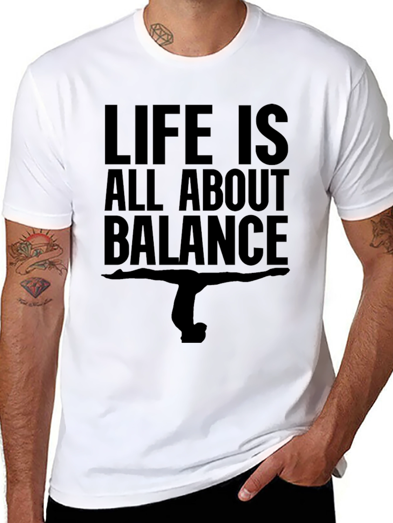 Life is Balance T-Shirt - Gymnast Pose Black Tee