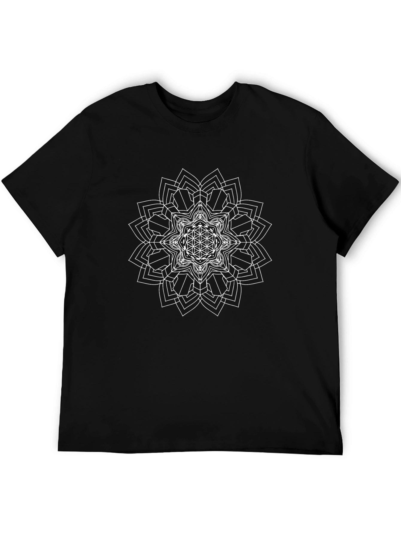 Geometric Mandala Graphic Tee - Black Cotton Blend