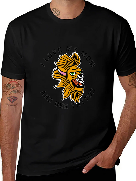 I Love My Mom Tattoo Lion Black T-Shirt