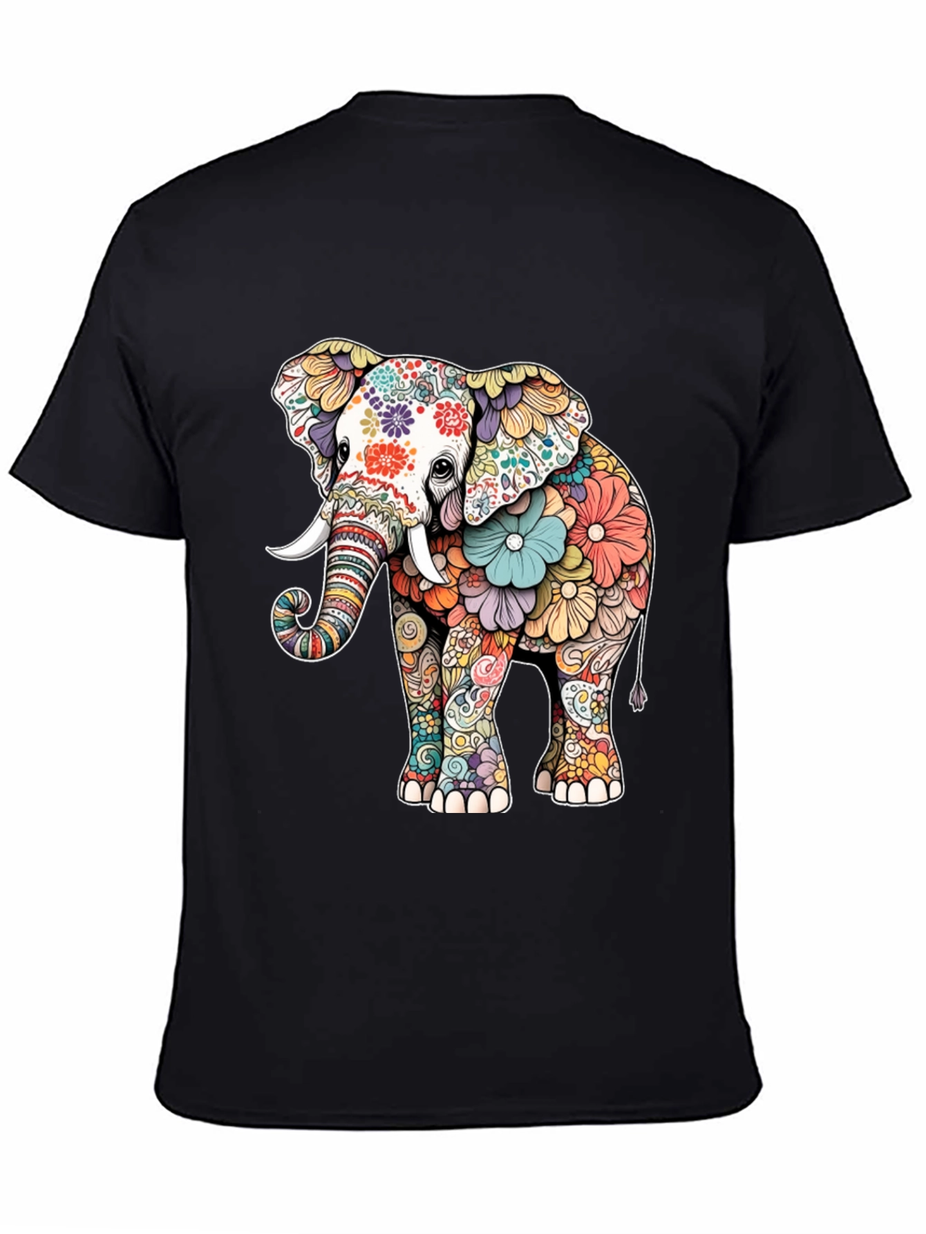 Floral Elephant Graphic Tee - Artistic Animal Design