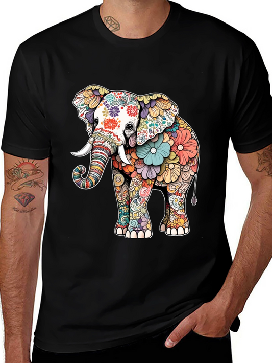 Floral Elephant Graphic Tee - Artistic Animal Design