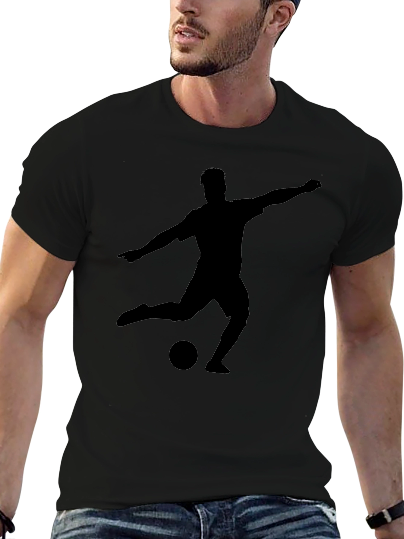 Soccer Player Silhouette T-Shirt - Black