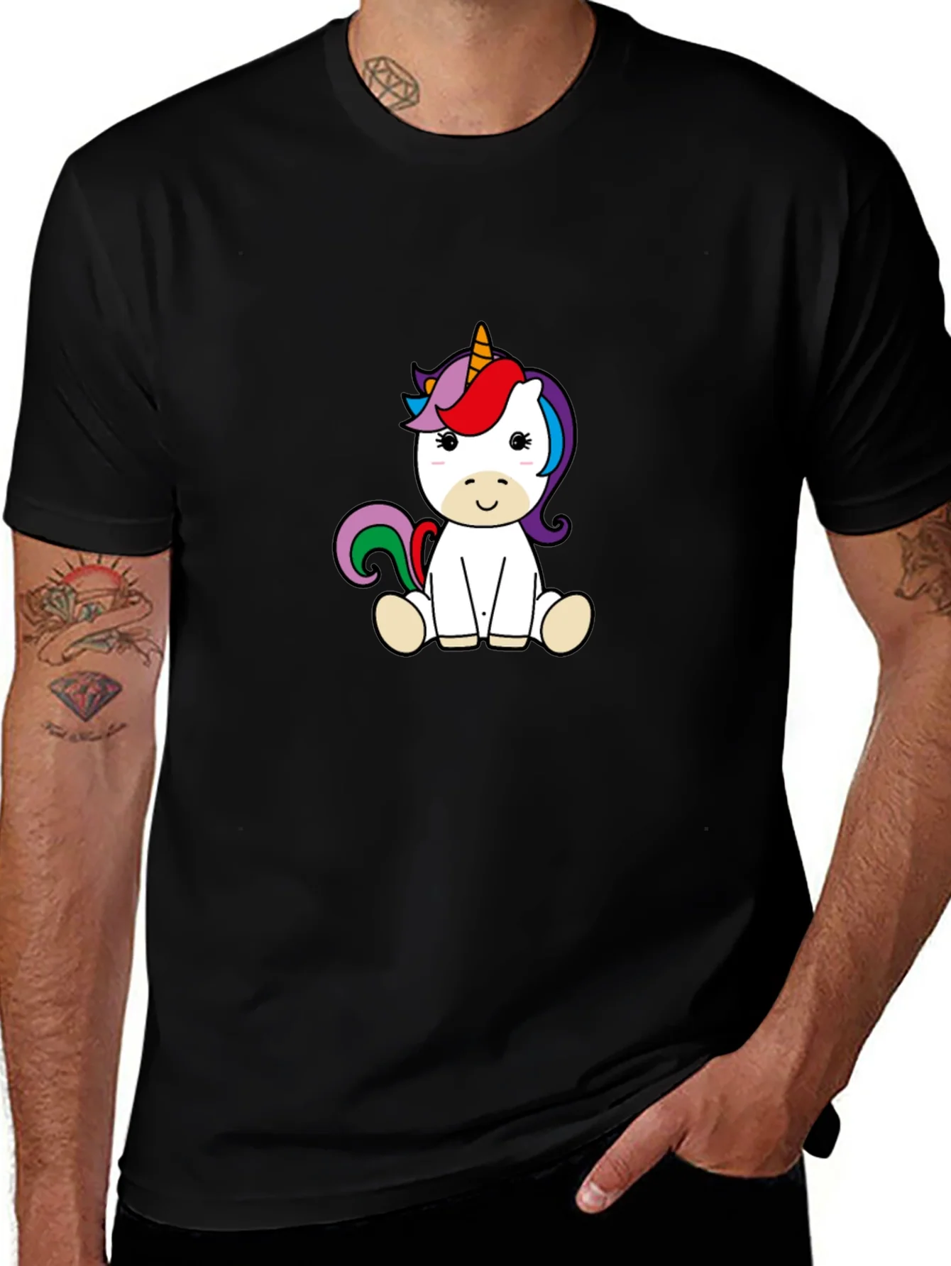 Cute Unicorn Graphic Black T-Shirt