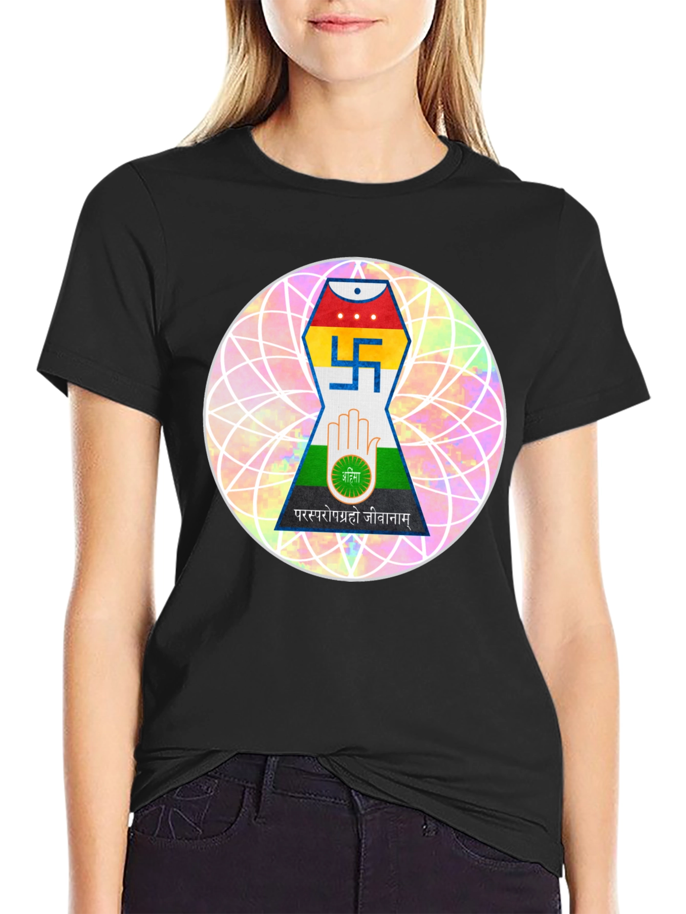 Jain Symbol T-Shirt - Black Cotton Graphic Tee