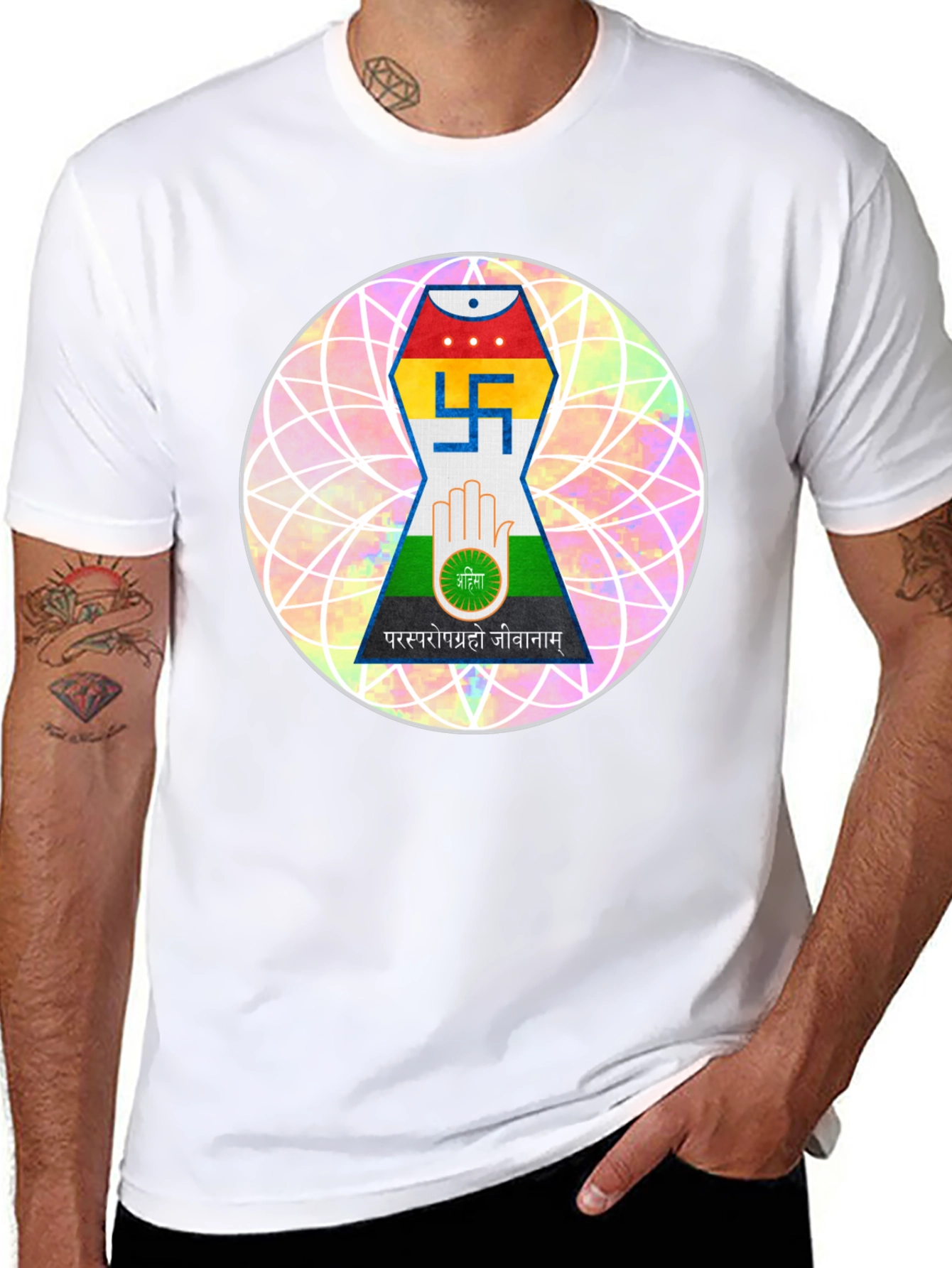 Jain Symbol T-Shirt - Black Cotton Graphic Tee