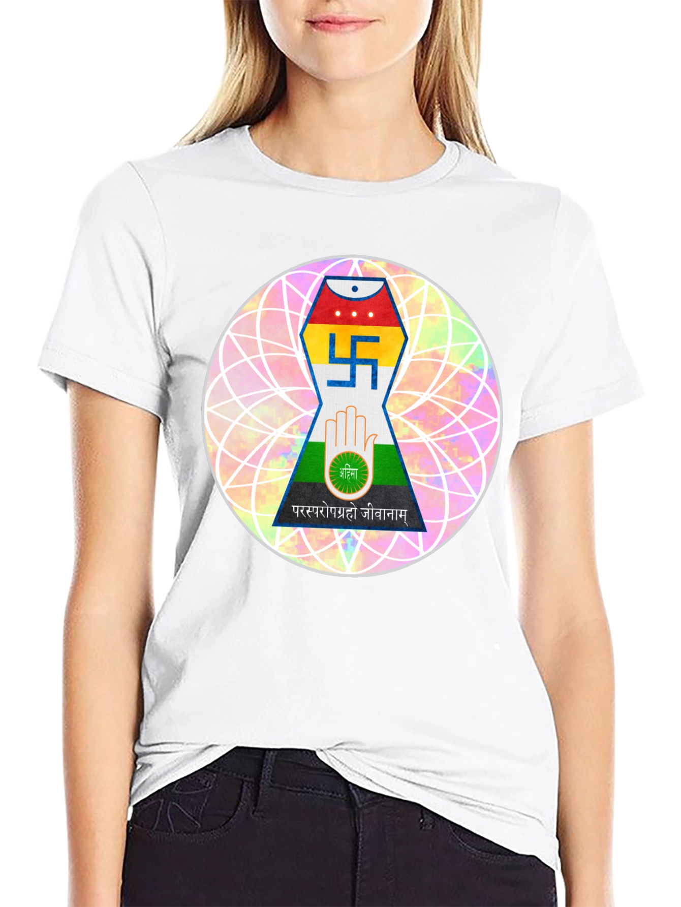 Jain Symbol T-Shirt - Black Cotton Graphic Tee