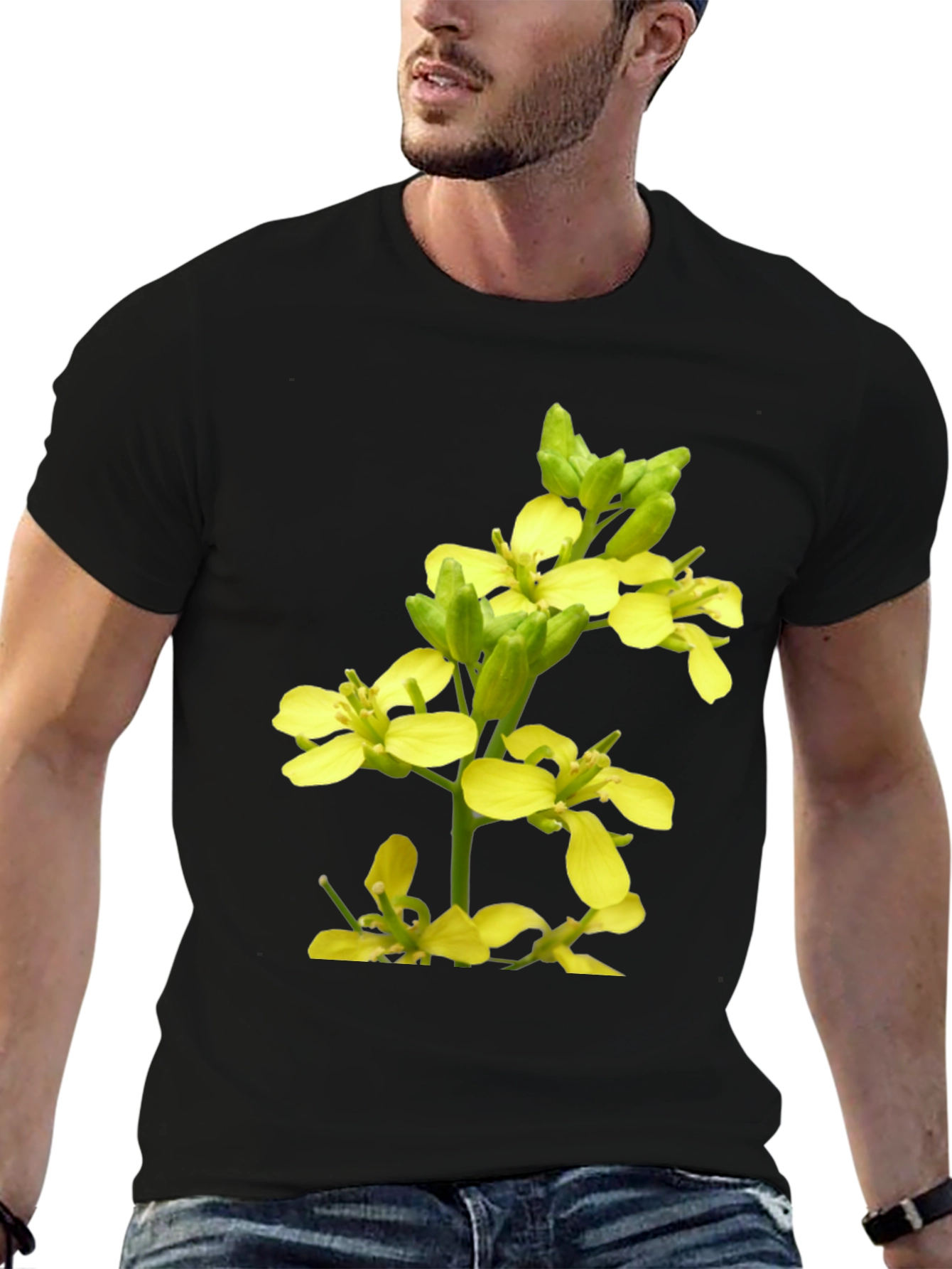 Floral Print T-Shirt - Mustard Flower Graphic Tee
